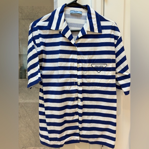 Prada Blue and White Striped Shirt